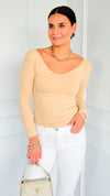 Seamless Reversible V-Neck Long Sleeve - Nude-130 Long Sleeve Tops-YELETE-Coastal Bloom Boutique, find the trendiest versions of the popular styles and looks Located in Indialantic, FL