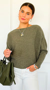Ribbed Italian Pullover- Olive-140 Sweaters-Italianissimo-Coastal Bloom Boutique, find the trendiest versions of the popular styles and looks Located in Indialantic, FL