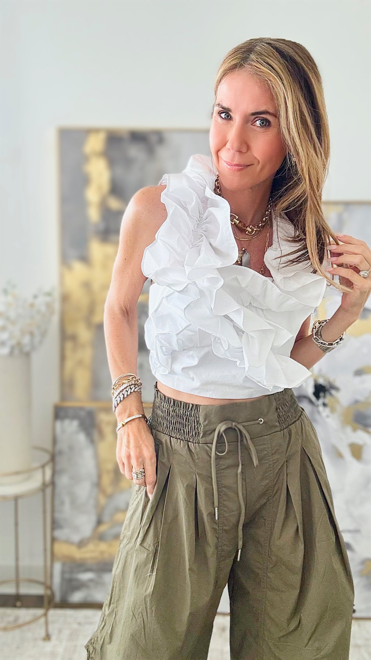Close Up Statement Ruffle Blouse - White-100 Sleeveless Tops-On Twelfth-Coastal Bloom Boutique, find the trendiest versions of the popular styles and looks Located in Indialantic, FL