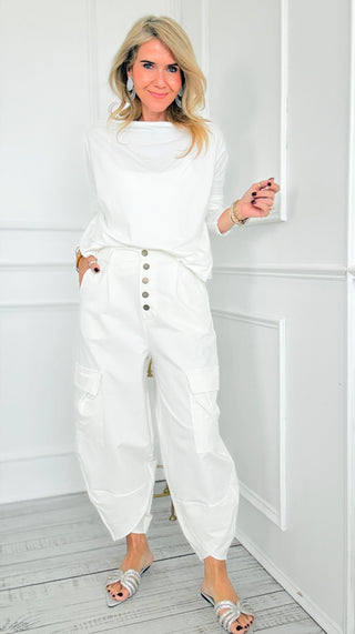 Cargo Crush Italian Barrel Pant- Off White