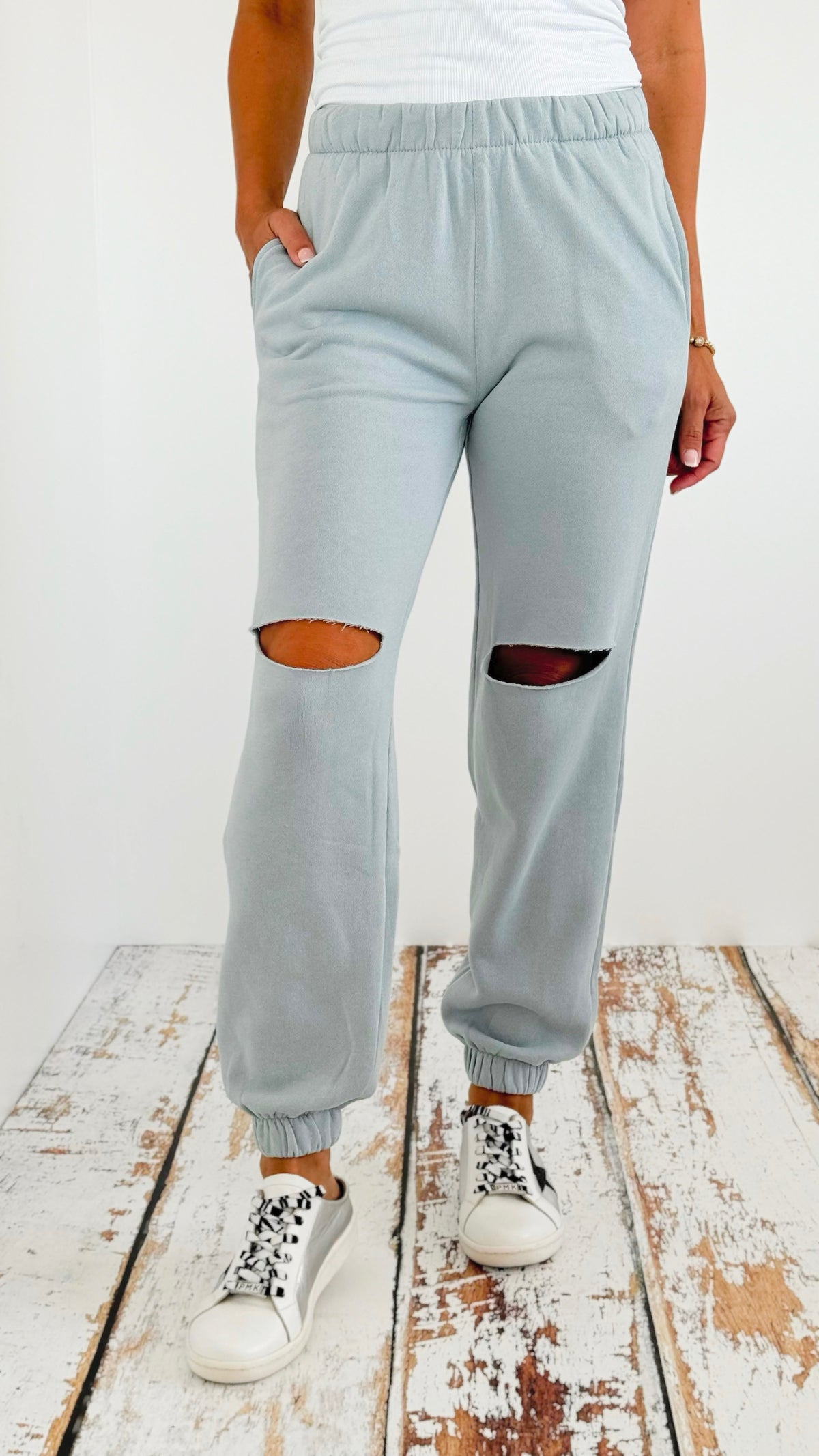 Fleece Slit Jogger - Slate Blue-180 Joggers-reflex-Coastal Bloom Boutique, find the trendiest versions of the popular styles and looks Located in Indialantic, FL