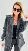 Pearl Glamour Denim Blazer-160 Jackets-ROUSSEAU-Coastal Bloom Boutique, find the trendiest versions of the popular styles and looks Located in Indialantic, FL
