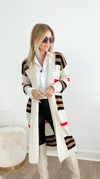 Striped Long Knitted Cardigan-Stone-150 Cardigans/Layers-Italianissimo-Coastal Bloom Boutique, find the trendiest versions of the popular styles and looks Located in Indialantic, FL