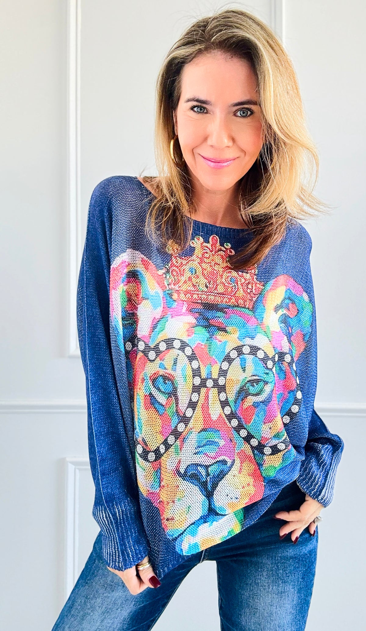 Wild Colorful Italian St Tropez Knit- Royal Blue-140 Sweaters-Italianissimo-Coastal Bloom Boutique, find the trendiest versions of the popular styles and looks Located in Indialantic, FL