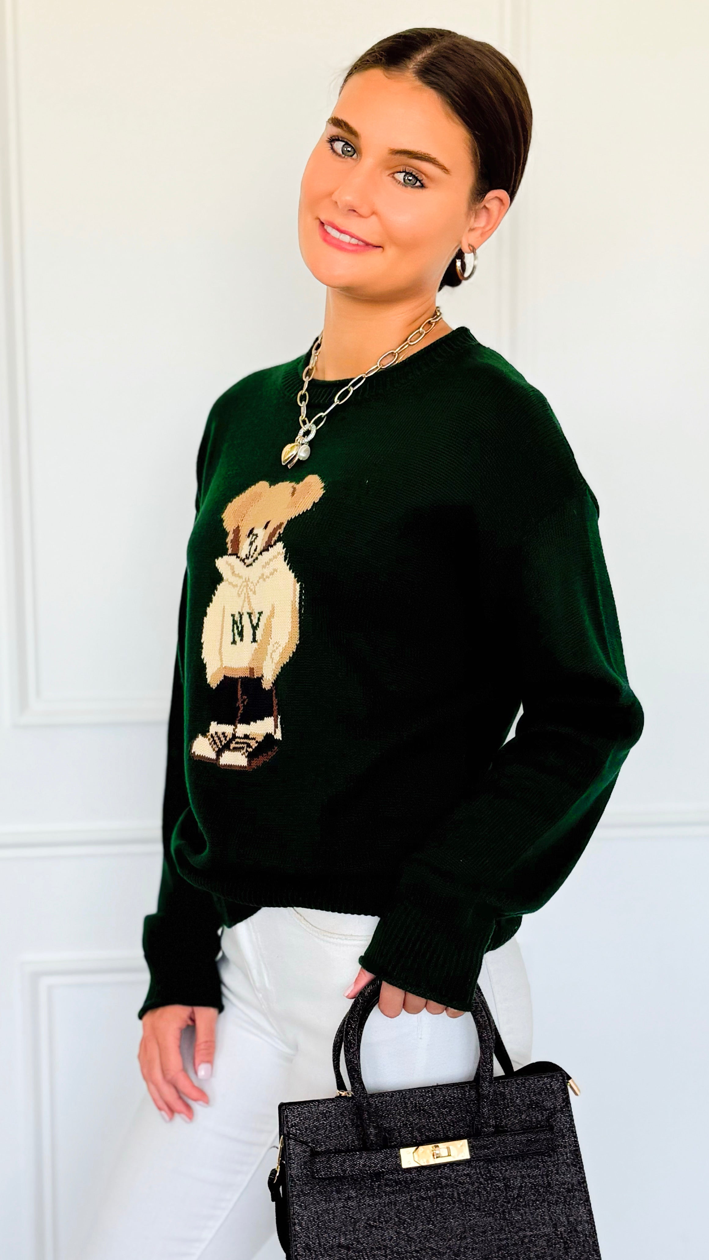 City Explorer Bear Sweater - Green-140 Sweaters-Gilli-Coastal Bloom Boutique, find the trendiest versions of the popular styles and looks Located in Indialantic, FL