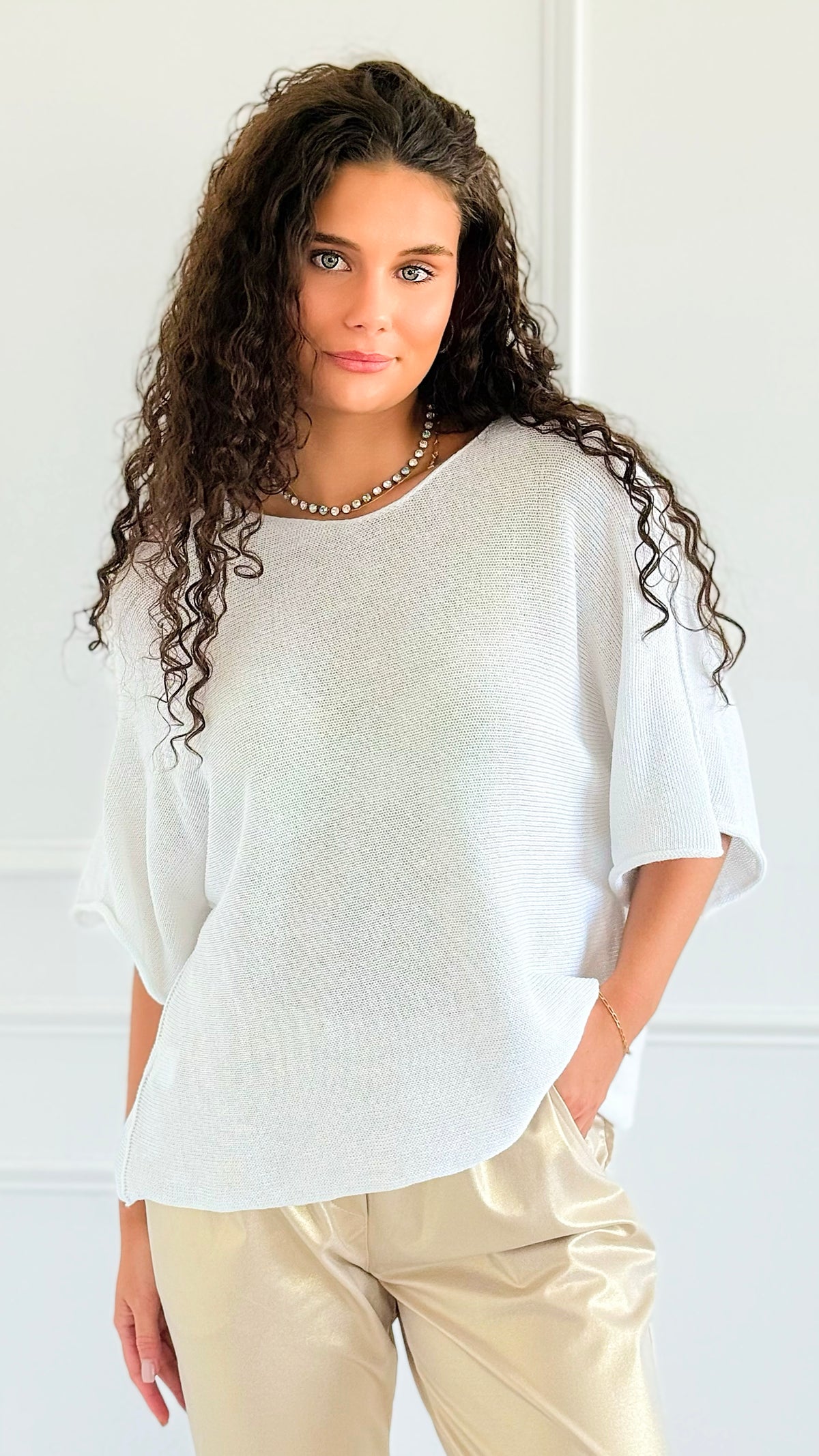 Amalfi Coast Italian Knit Pullover - White-140 Sweaters-Italianissimo-Coastal Bloom Boutique, find the trendiest versions of the popular styles and looks Located in Indialantic, FL
