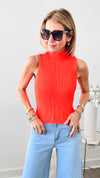 Knit Mock Neck Tank Top - Neon Orange-100 Sleeveless Tops-On Blue-Coastal Bloom Boutique, find the trendiest versions of the popular styles and looks Located in Indialantic, FL