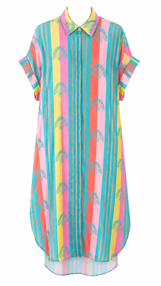Sunset Fan Club Italian Button Dress- Green