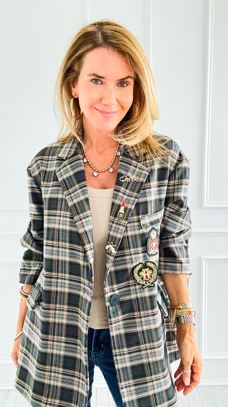 Bee Chic Italian Blazer- Gray-160 Jackets-TATTOO Z-Coastal Bloom Boutique, find the trendiest versions of the popular styles and looks Located in Indialantic, FL