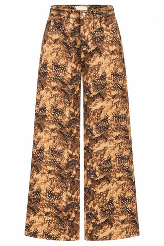 Woodland Print Flare Pants - Brown