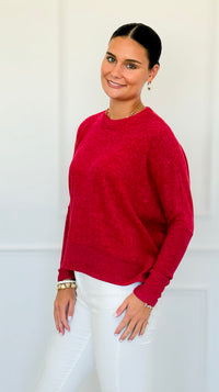 Brushed Melange Sweater - Dark Red-140 Sweaters-Zenana-Coastal Bloom Boutique, find the trendiest versions of the popular styles and looks Located in Indialantic, FL