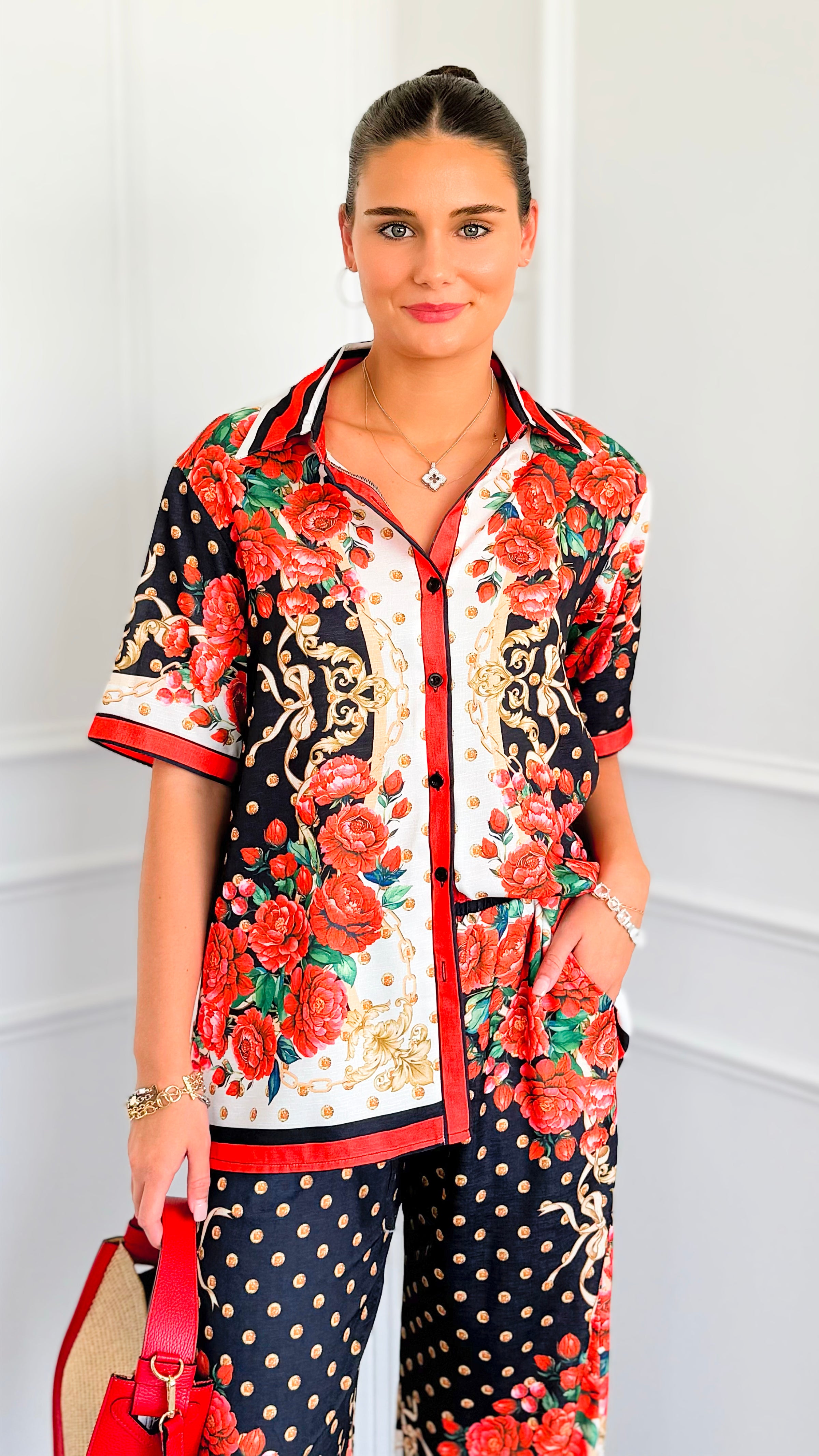 Floral Baroque Pant Set-210 Loungewear/Sets-Endless Moon-Coastal Bloom Boutique, find the trendiest versions of the popular styles and looks Located in Indialantic, FL