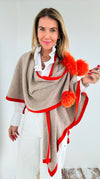 Wrapped Knit Poncho - Beige/Orange-150 Cardigans/Layers-Mitchie's-Coastal Bloom Boutique, find the trendiest versions of the popular styles and looks Located in Indialantic, FL