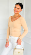 Seamless Reversible V-Neck Long Sleeve - Nude-130 Long Sleeve Tops-YELETE-Coastal Bloom Boutique, find the trendiest versions of the popular styles and looks Located in Indialantic, FL