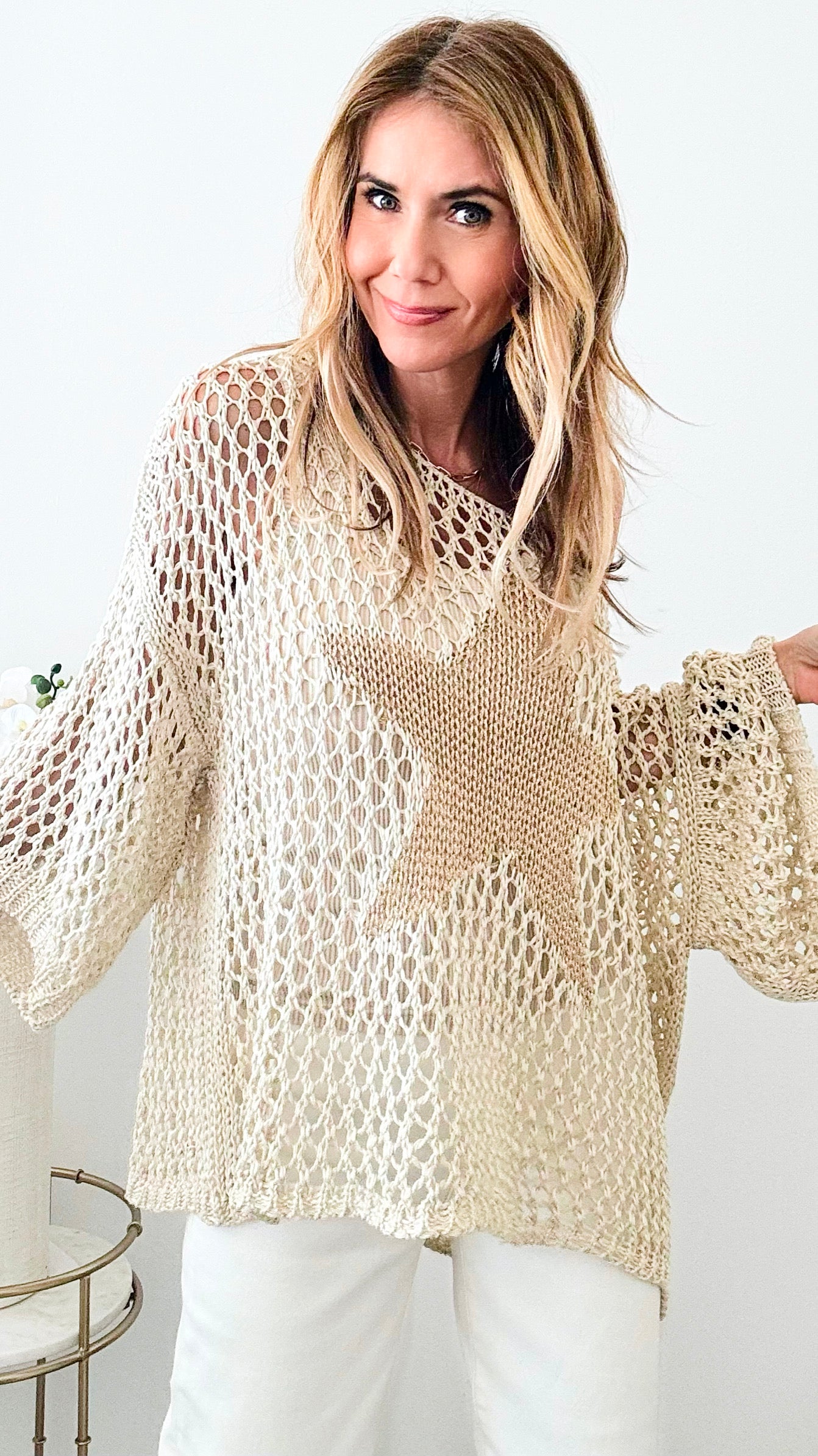 Shining Star Italian Chain Sweater - Oyster / Gold-140 Sweaters-Germany-Coastal Bloom Boutique, find the trendiest versions of the popular styles and looks Located in Indialantic, FL