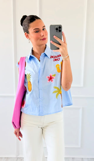 Paradise Chic Sleeveless Italian Button Top