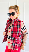 Plaid Printed Padded Vest - Red-150 Cardigans/Layers-Jodifl-Coastal Bloom Boutique, find the trendiest versions of the popular styles and looks Located in Indialantic, FL