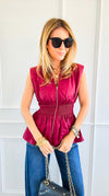 Sculpted Elegance Peplum Top - Burgundy-100 Sleeveless Tops-entro-Coastal Bloom Boutique, find the trendiest versions of the popular styles and looks Located in Indialantic, FL