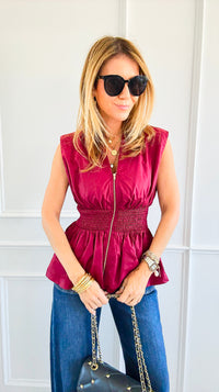 Sculpted Elegance Peplum Top - Burgundy-100 Sleeveless Tops-entro-Coastal Bloom Boutique, find the trendiest versions of the popular styles and looks Located in Indialantic, FL