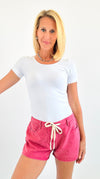 Drawstring Denim Shorts - Red-170 Bottoms/Shorts-HYFVE-Coastal Bloom Boutique, find the trendiest versions of the popular styles and looks Located in Indialantic, FL