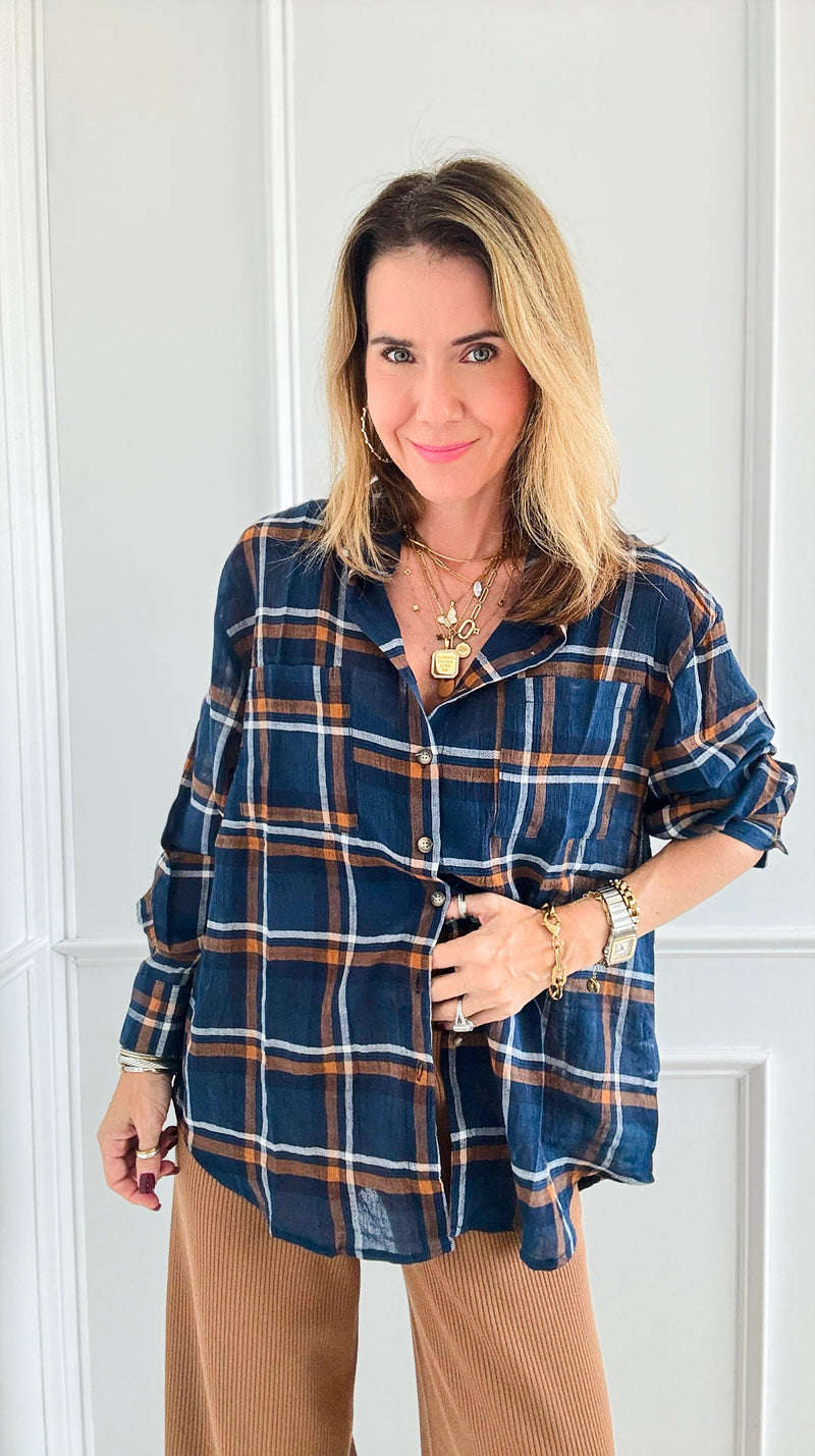 Rustic Plaid Button-Down Top-130 Long Sleeve Tops-Veveret-Coastal Bloom Boutique, find the trendiest versions of the popular styles and looks Located in Indialantic, FL