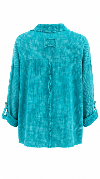 Laid-Back Luxe Gauze Blouse - Lt.Teal