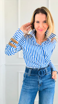 Nautical Charm Button-Up Top - Blue-130 Long Sleeve Tops-Tea & Cup-Coastal Bloom Boutique, find the trendiest versions of the popular styles and looks Located in Indialantic, FL