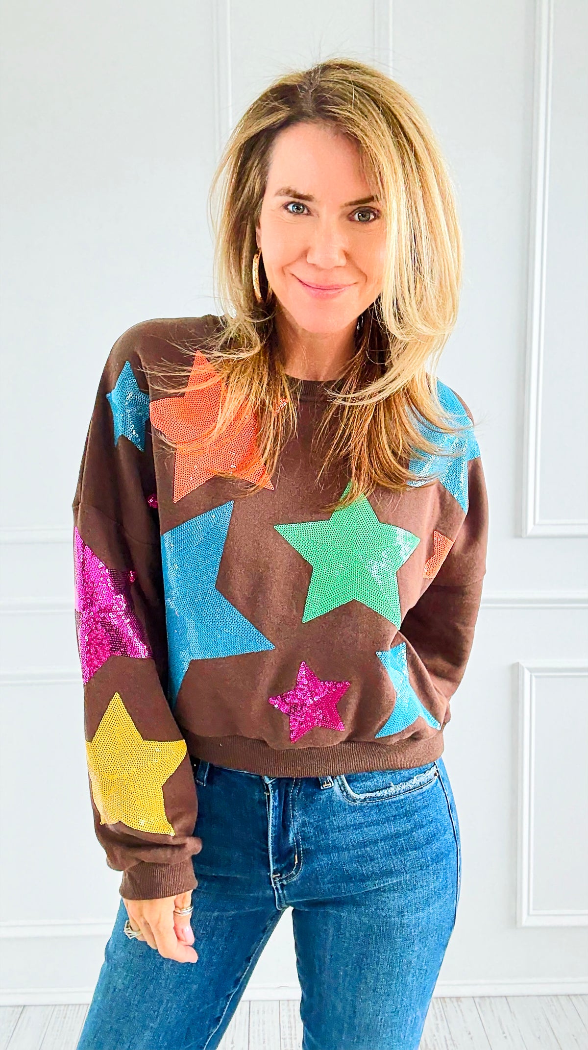 Starlight Pop Cropped Sweatshirt-110 Long Sleeve Tops-Blue Velvet-Coastal Bloom Boutique, find the trendiest versions of the popular styles and looks Located in Indialantic, FL