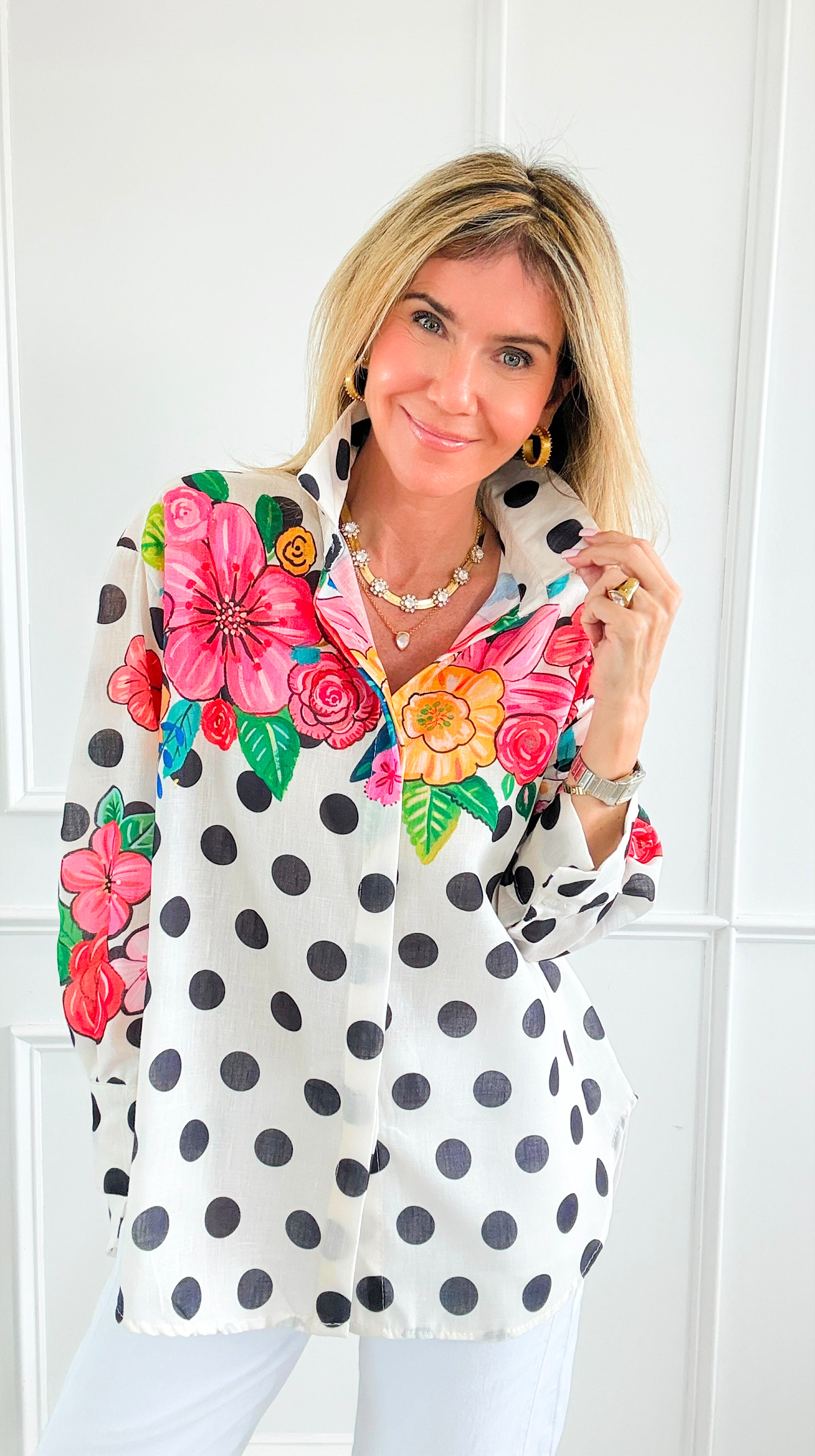 Blossom & Dots Italian Button Top