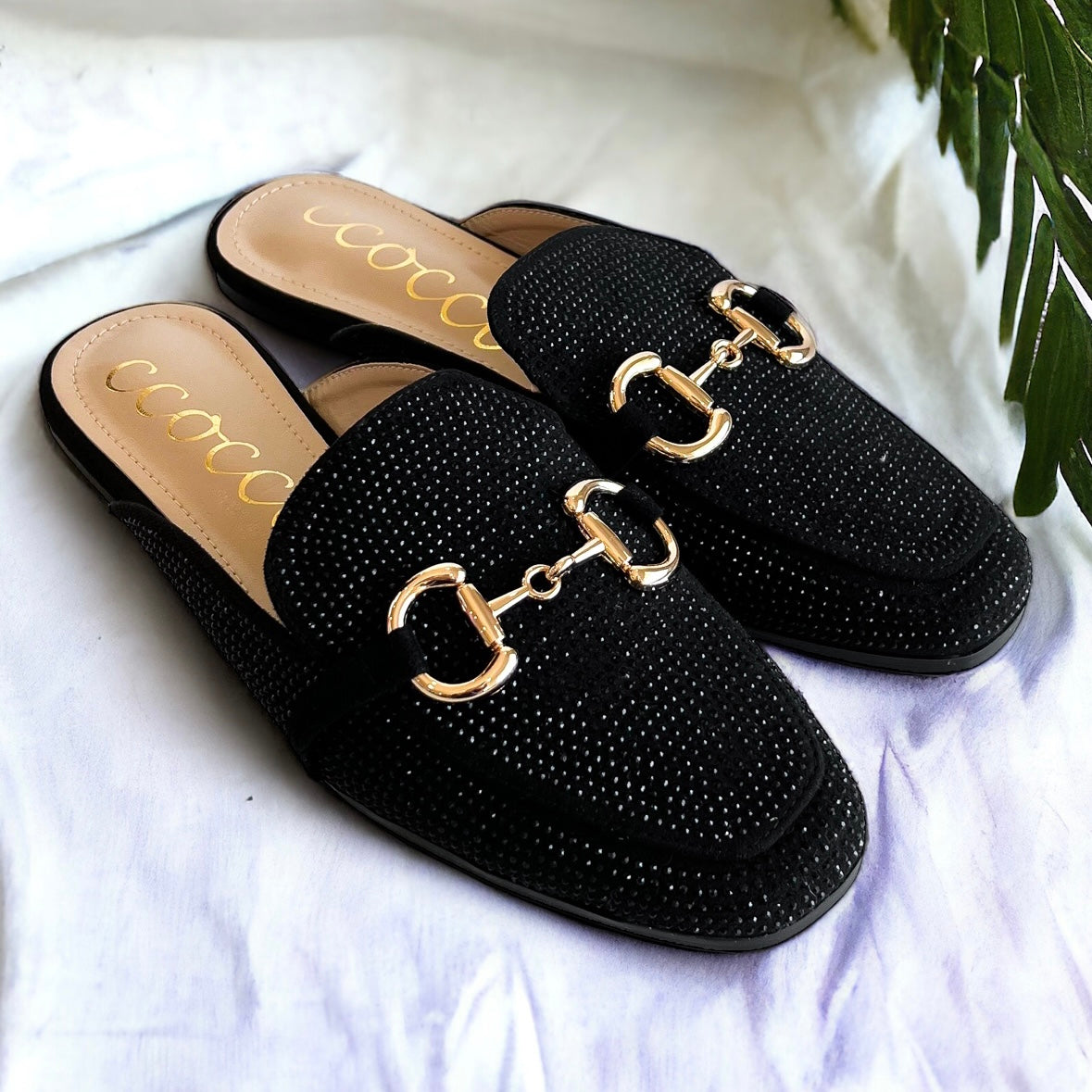 Horsebit Bejeweled Loafer Mule - Black-250 Shoes-CCOCCI-Coastal Bloom Boutique, find the trendiest versions of the popular styles and looks Located in Indialantic, FL