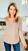 Soho Italian V-Neck Pullover - Ash Mocha-140 Sweaters-Italianissimo-Coastal Bloom Boutique, find the trendiest versions of the popular styles and looks Located in Indialantic, FL