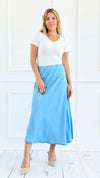 Denim Italian Midi Skirt-170 Bottoms-Italianissimo-Coastal Bloom Boutique, find the trendiest versions of the popular styles and looks Located in Indialantic, FL