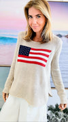 Flag Soft Sweater - Khaki-140 Sweaters-Miracle-Coastal Bloom Boutique, find the trendiest versions of the popular styles and looks Located in Indialantic, FL
