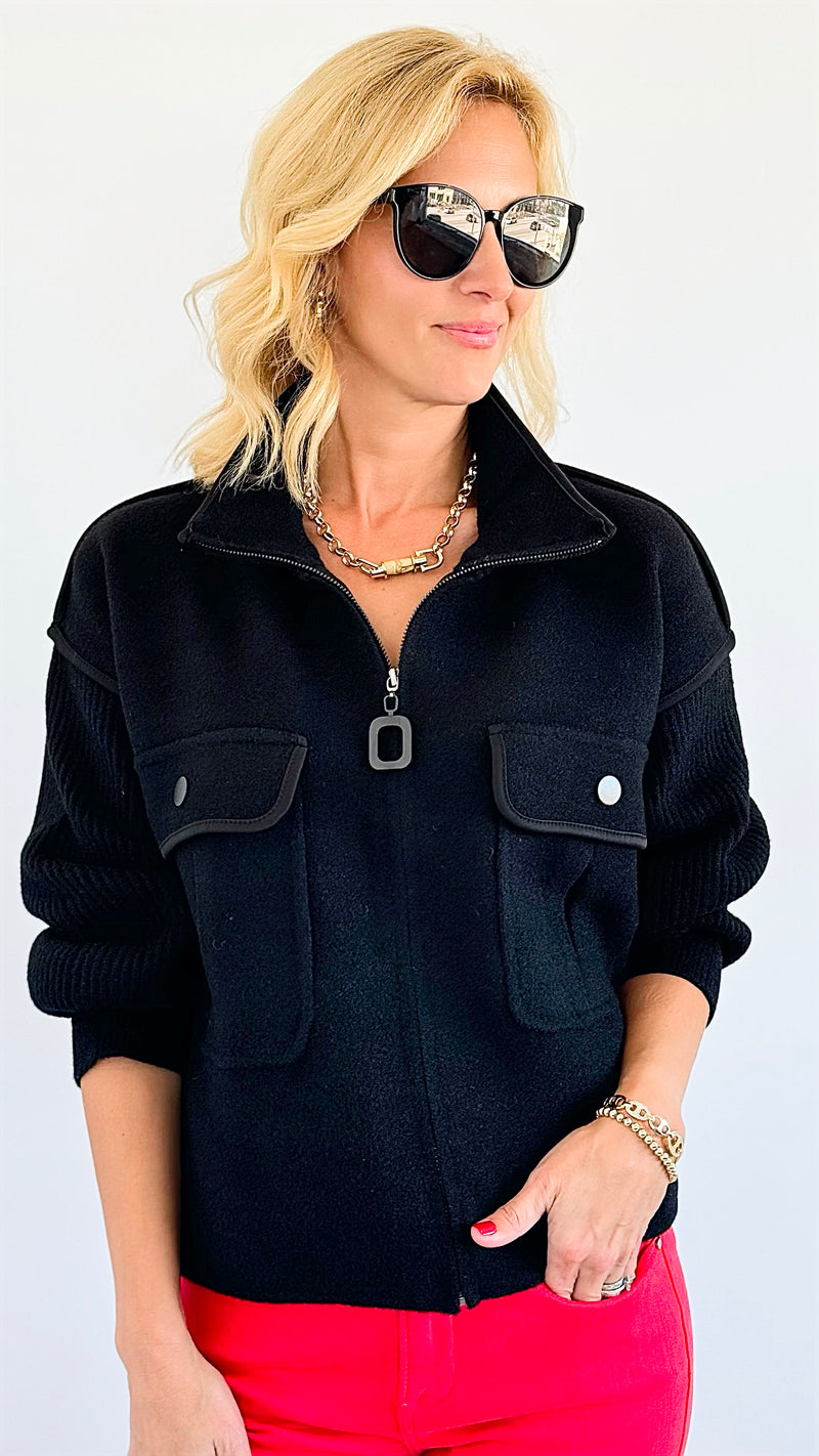 Modern Edge Zip-Up Jacket - Black-160 Jackets-Mello-Coastal Bloom Boutique, find the trendiest versions of the popular styles and looks Located in Indialantic, FL