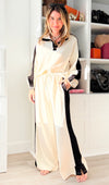 Contrast Lounge Quarter-Zip Top & Pant Set - Cream-210 Loungewear/Sets-JODIFL-Coastal Bloom Boutique, find the trendiest versions of the popular styles and looks Located in Indialantic, FL