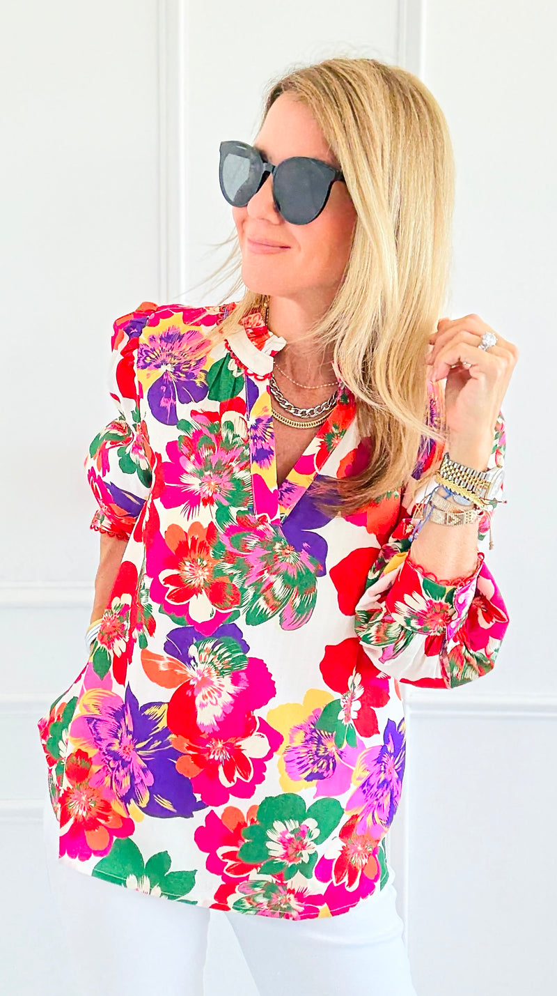 Palette Bloom Long Sleeve Blouse-110 Long Sleeve Tops-JODIFL-Coastal Bloom Boutique, find the trendiest versions of the popular styles and looks Located in Indialantic, FL