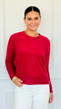 Brushed Melange Sweater - Dark Red-140 Sweaters-Zenana-Coastal Bloom Boutique, find the trendiest versions of the popular styles and looks Located in Indialantic, FL