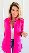 Tailored 3/4 Sleeve Blazer - Fuchsia-160 Jackets-26 INTERNATIONAL-Coastal Bloom Boutique, find the trendiest versions of the popular styles and looks Located in Indialantic, FL