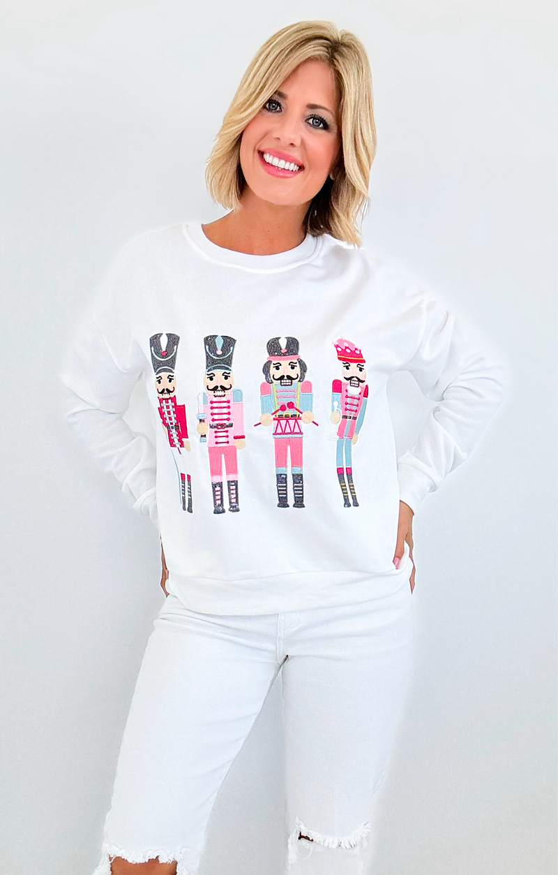 Nutcracker Printed Sweatshirt-130 Long Sleeve Tops-Why Dress-Coastal Bloom Boutique, find the trendiest versions of the popular styles and looks Located in Indialantic, FL