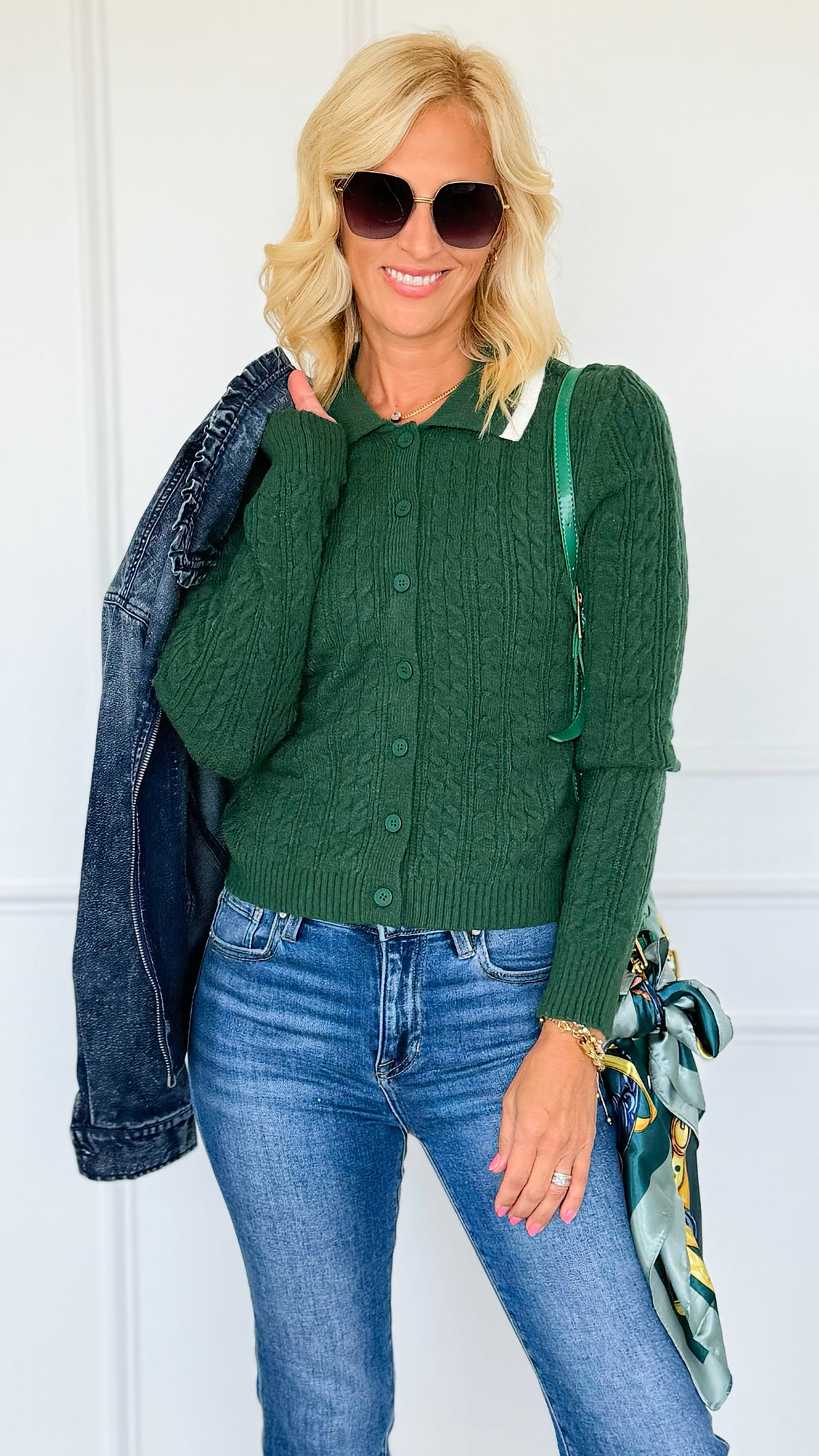 Poetry Club Knit Cardigan - Hunter-140 Sweaters-LOVE TREE-Coastal Bloom Boutique, find the trendiest versions of the popular styles and looks Located in Indialantic, FL