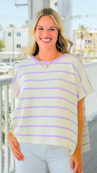 Relaxed Fit Textured Stripe Knit Top- Lavender