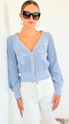 Button Down Embroidery Cardigan Sweater-140 Sweaters-Rousseau-Coastal Bloom Boutique, find the trendiest versions of the popular styles and looks Located in Indialantic, FL