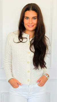 Crimson Gallop Cable Cardigan-Cream-150 Cardigan Layers-Blu Pepper-Coastal Bloom Boutique, find the trendiest versions of the popular styles and looks Located in Indialantic, FL