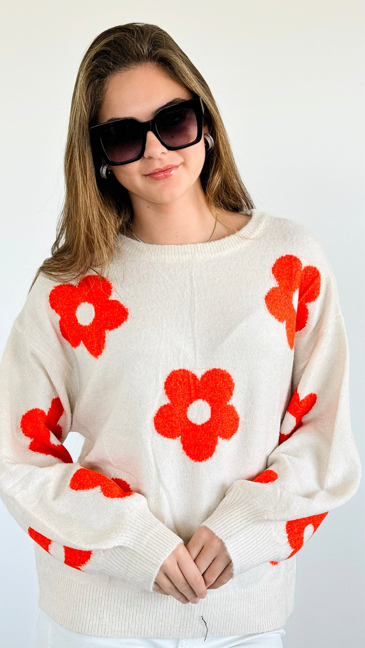 Daisy Dreams Knit Sweater-140 Sweaters-MIRACLE-Coastal Bloom Boutique, find the trendiest versions of the popular styles and looks Located in Indialantic, FL