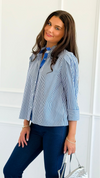 Graceful Stripes Button-Up Blouse - Blue-130 Long sleeve top-Jodifl-Coastal Bloom Boutique, find the trendiest versions of the popular styles and looks Located in Indialantic, FL