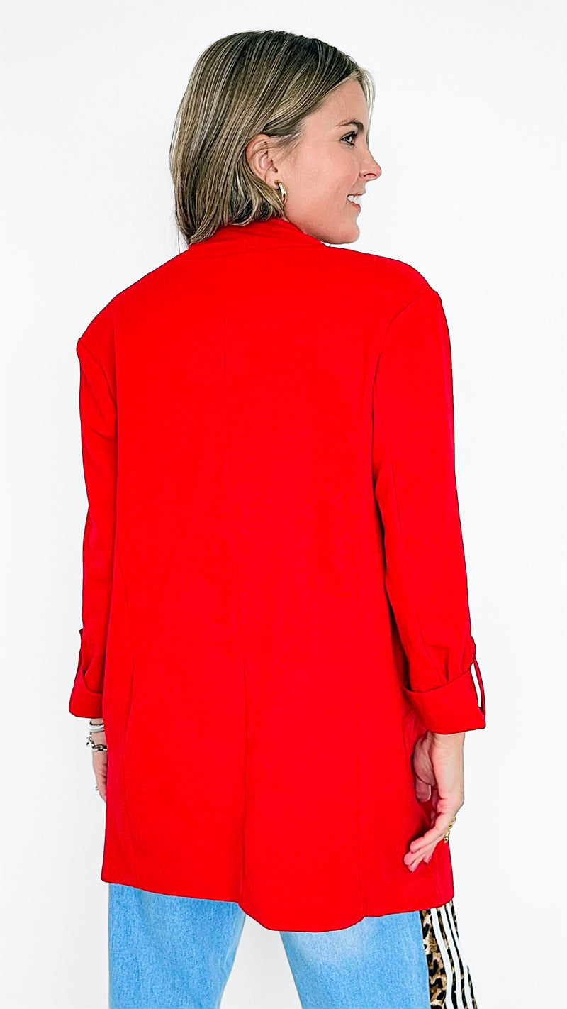 Boyfriend Waterfall Blazer - Red-150 Cardigans/Layers-BOOM BOOM JEANS-Coastal Bloom Boutique, find the trendiest versions of the popular styles and looks Located in Indialantic, FL