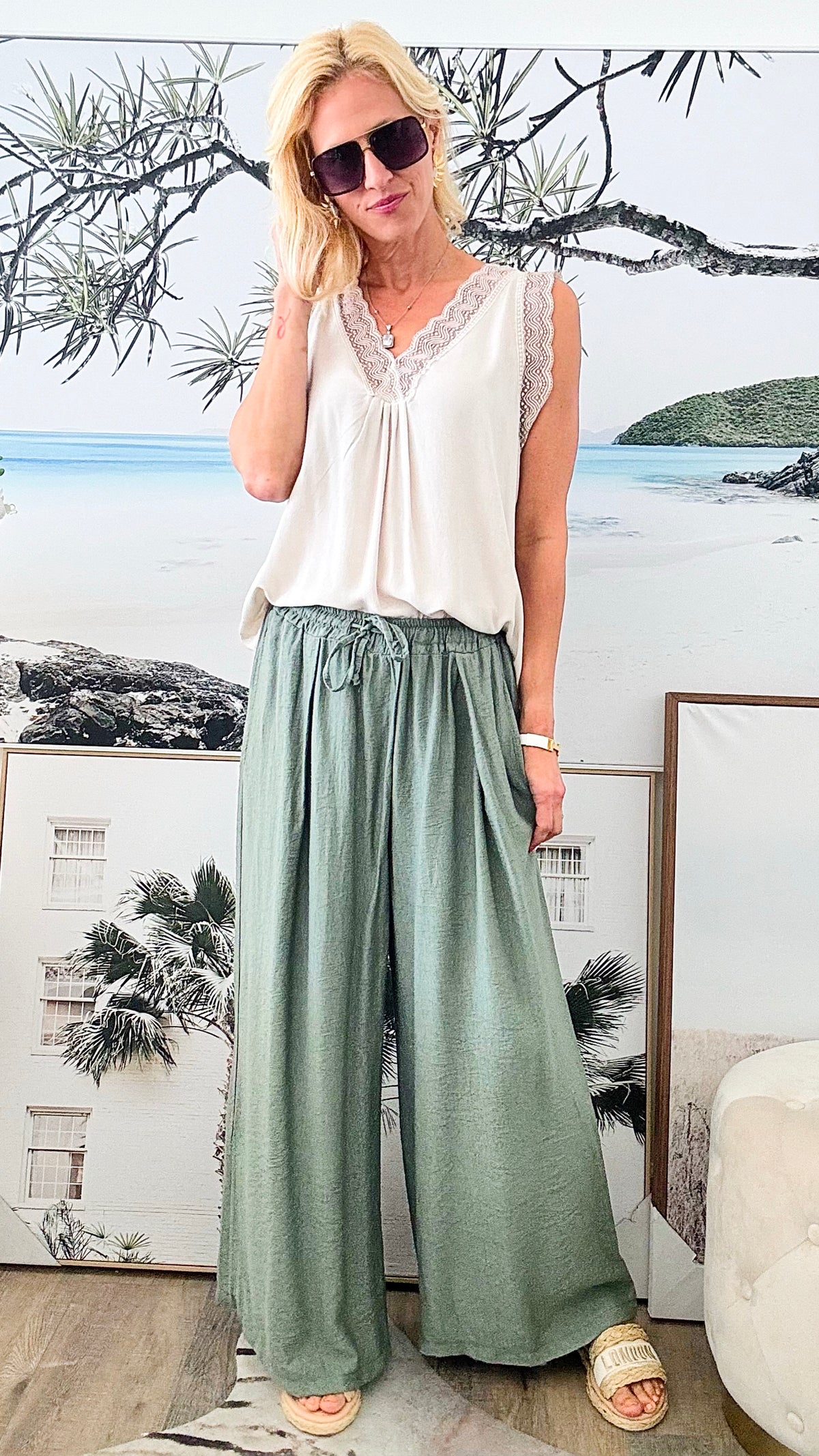 Easy Breezy Italian Linen - Light Olive-pants-Germany-Coastal Bloom Boutique, find the trendiest versions of the popular styles and looks Located in Indialantic, FL