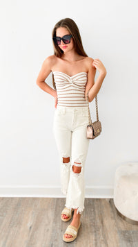 Twist Front Sweater Tube Top - Off White/Taupe-100 Sleeveless Tops-MISS LOVE-Coastal Bloom Boutique, find the trendiest versions of the popular styles and looks Located in Indialantic, FL
