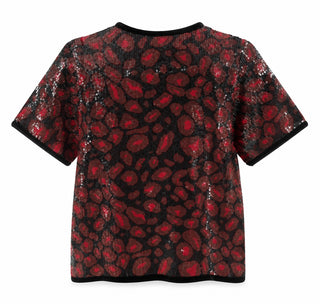 Sequin Animal Print Top - Black