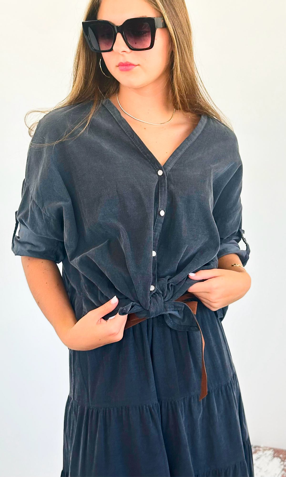 Harvest Italian Blouse- Dark Gray-170 bottoms-Italianissimo-Coastal Bloom Boutique, find the trendiest versions of the popular styles and looks Located in Indialantic, FL